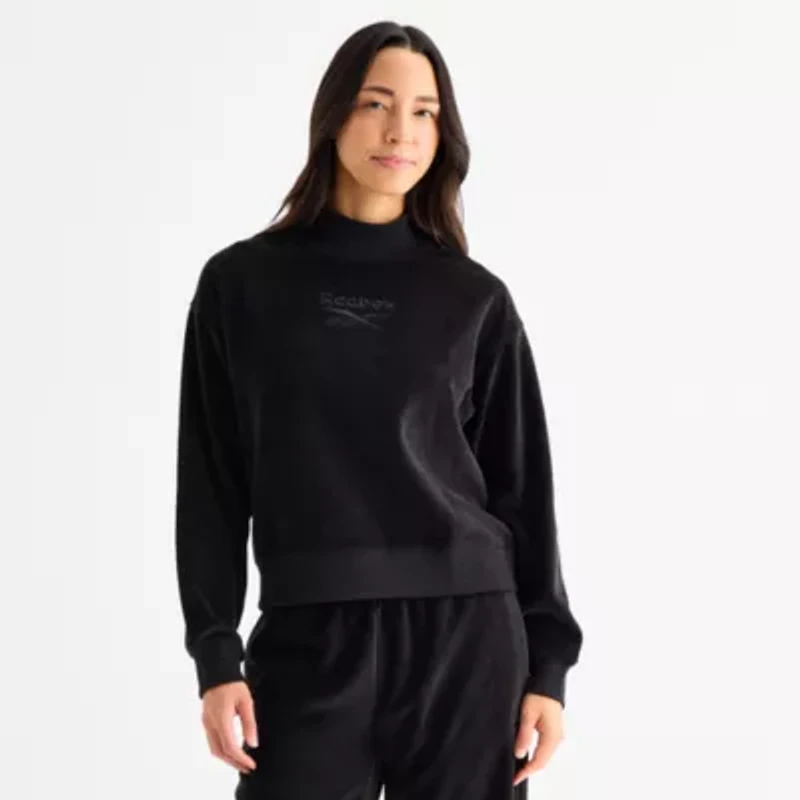 Reebok Womens Long Sleeve Velour Mock Neck Top