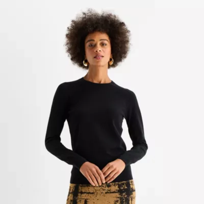 Worthington Womens Crew Neck Long Sleeve Pullover Sweater
