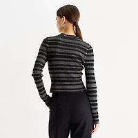 Worthington Womens Mock Neck Long Sleeve Striped Pullover Sweater