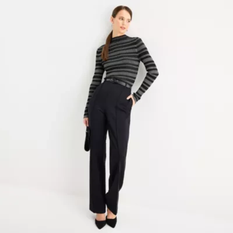 Worthington Womens Mock Neck Long Sleeve Striped Pullover Sweater