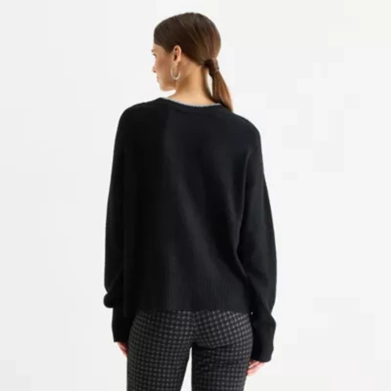 Worthington Womens Crew Neck Long Sleeve Pullover Sweater