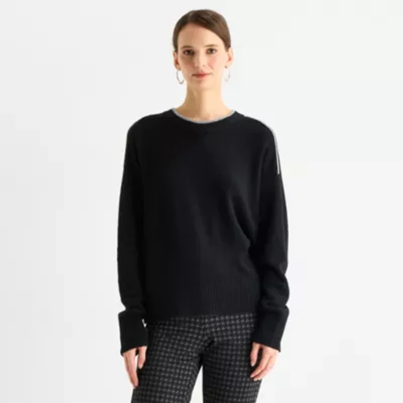 Worthington Womens Crew Neck Long Sleeve Pullover Sweater