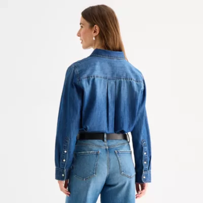 a.n.a Womens Long Sleeve Cuffed Regular Fit Button-Down Shirt