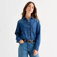 a.n.a Womens Long Sleeve Cuffed Regular Fit Button-Down Shirt