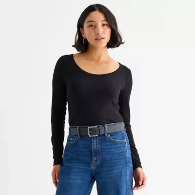 a.n.a Womens Round Neck Long Sleeve T-Shirt
