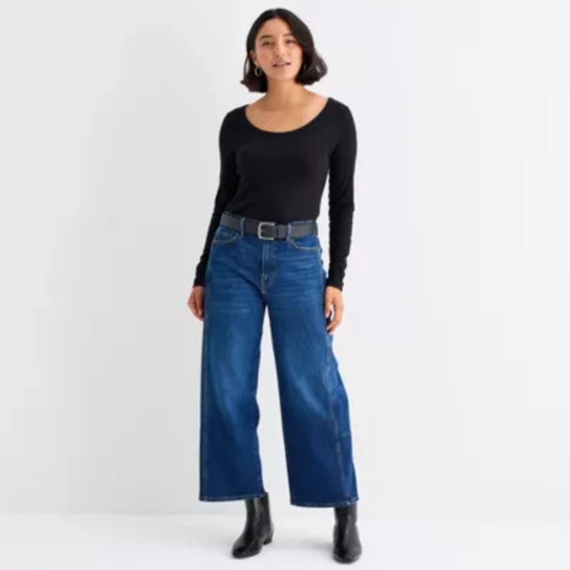 a.n.a Womens Round Neck Long Sleeve T-Shirt