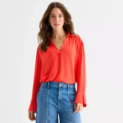 a.n.a Womens V Neck Long Sleeve Blouse