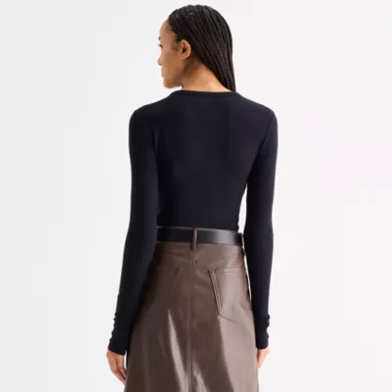 a.n.a Sheer Womens Round Neck Long Sleeve T-Shirt