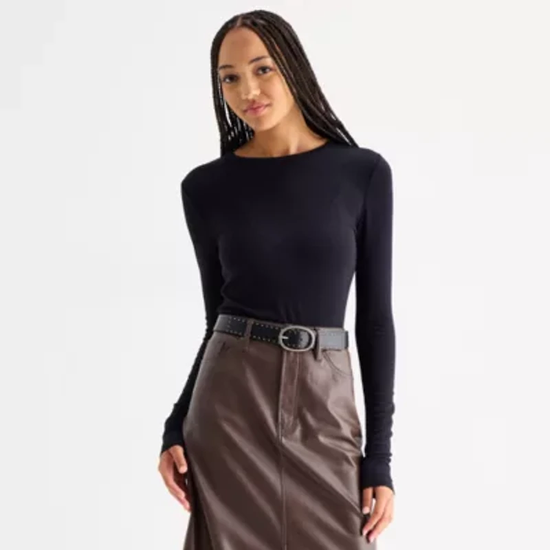 a.n.a Sheer Womens Round Neck Long Sleeve T-Shirt