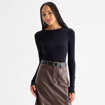 a.n.a Sheer Womens Round Neck Long Sleeve T-Shirt