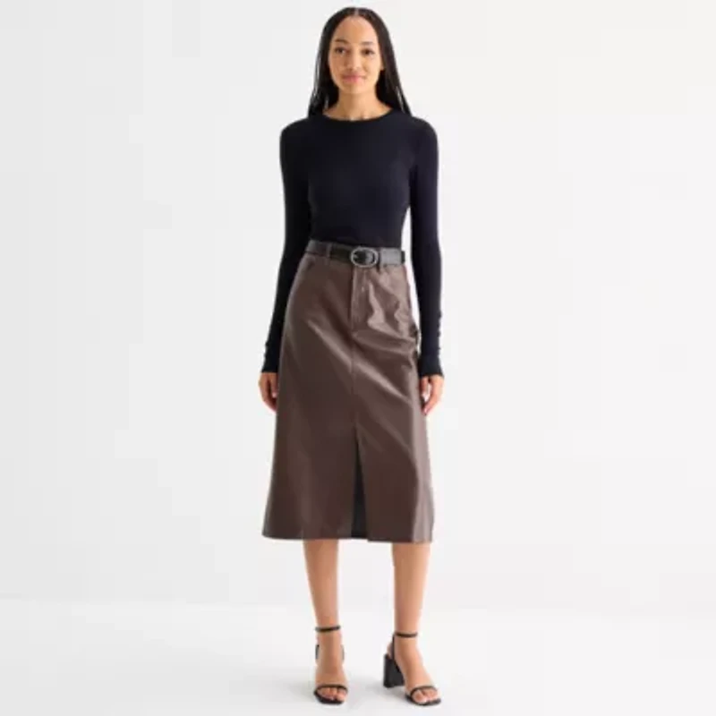 a.n.a Sheer Womens Round Neck Long Sleeve T-Shirt