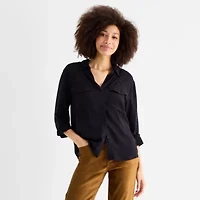 a.n.a Womens Long Sleeve Cuffed Regular Fit Button-Down Shirt