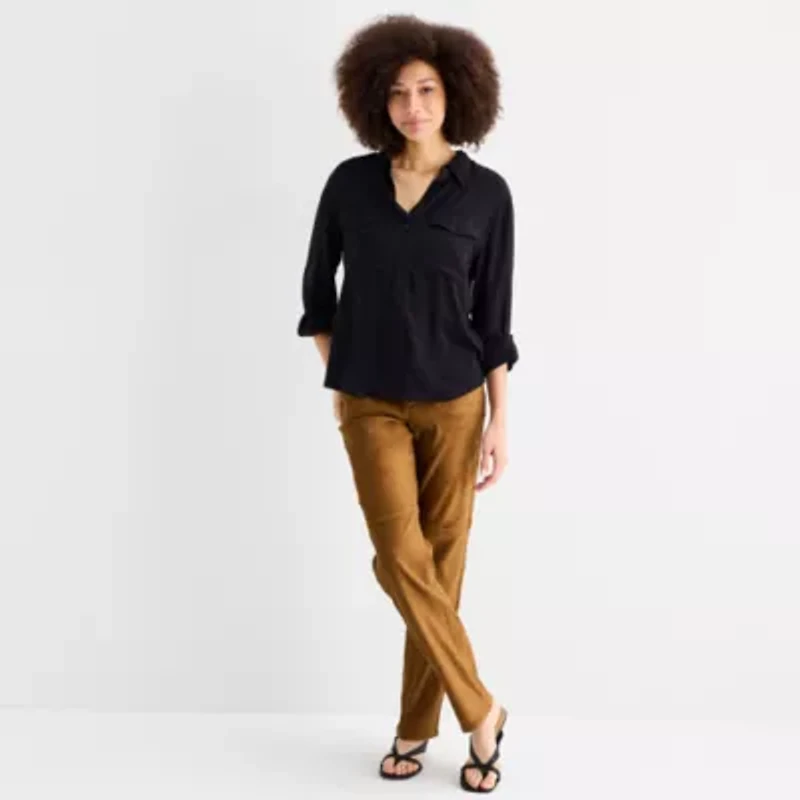 a.n.a Womens Long Sleeve Cuffed Regular Fit Button-Down Shirt