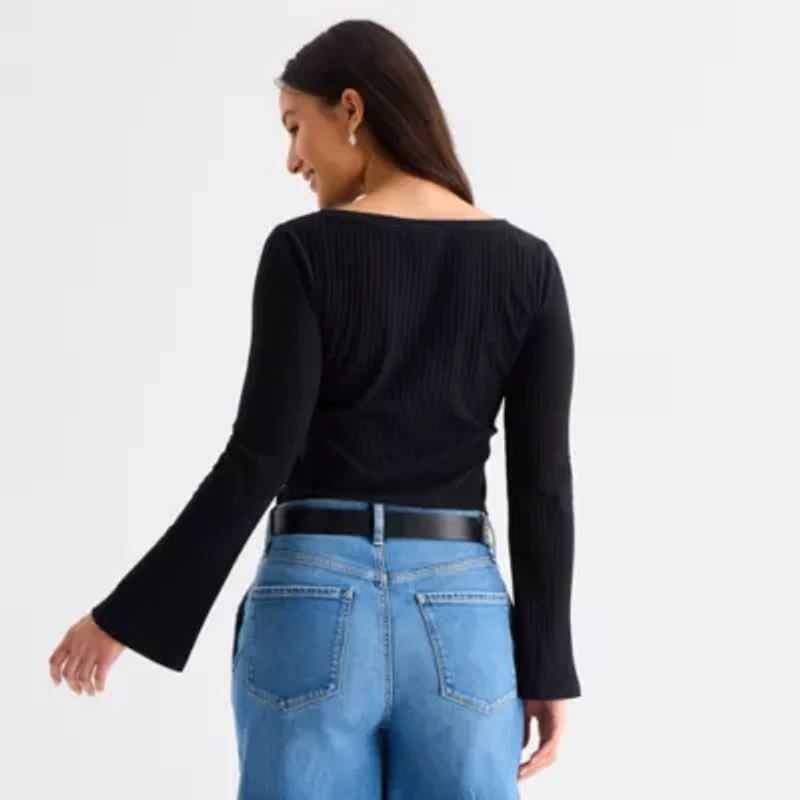 a.n.a Womens Boat Neck Long Sleeve T-Shirt