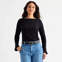 a.n.a Womens Boat Neck Long Sleeve T-Shirt