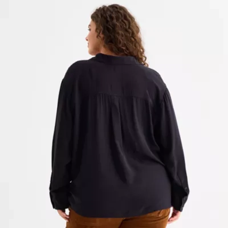 a.n.a Womens Long Sleeve Cuffed Regular Fit Plus Button-Down Shirt