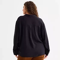 a.n.a Womens Long Sleeve Cuffed Regular Fit Plus Button-Down Shirt