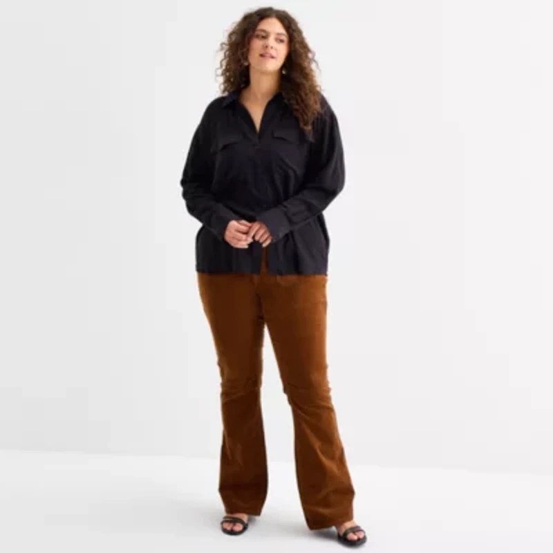 a.n.a Womens Long Sleeve Cuffed Regular Fit Plus Button-Down Shirt