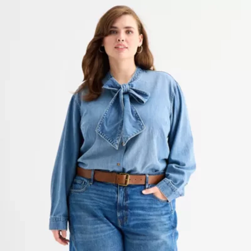 a.n.a Womens Long Sleeve Plus Blouse