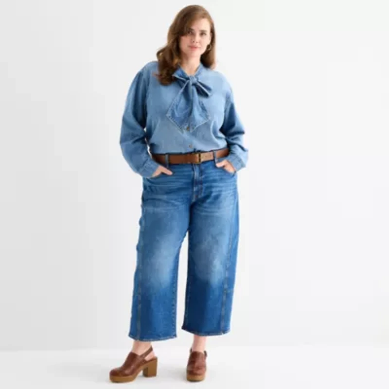a.n.a Womens Long Sleeve Plus Blouse