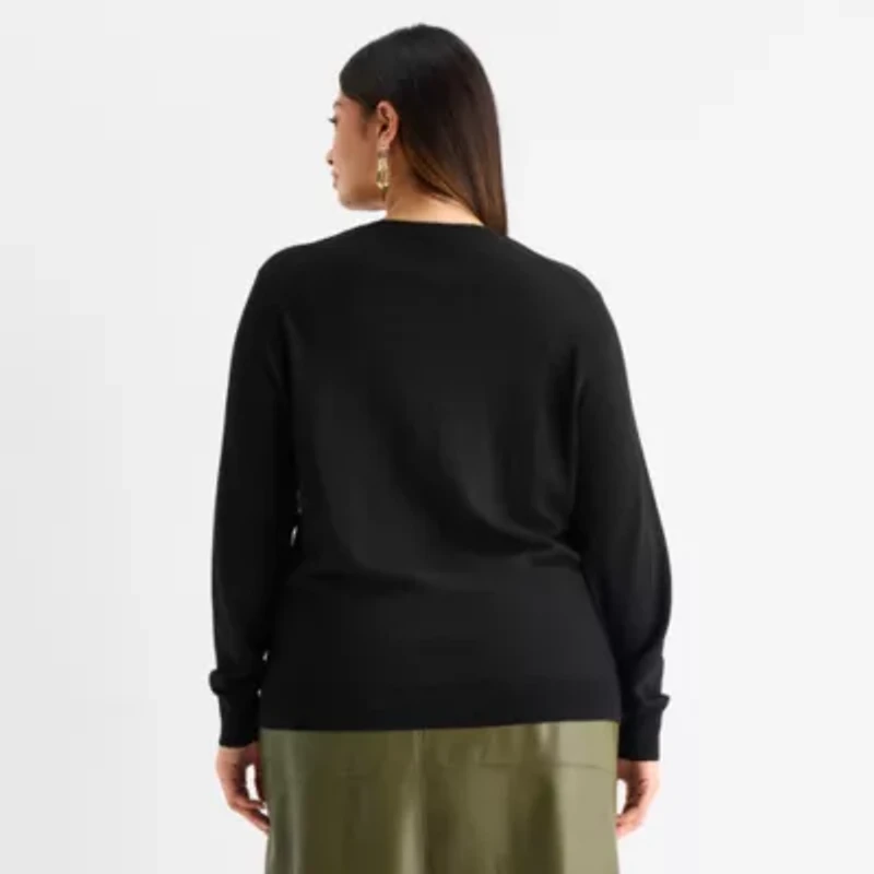 Worthington Plus Womens V Neck Long Sleeve Pullover Sweater