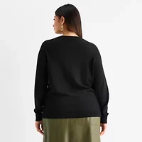 Worthington Plus Womens V Neck Long Sleeve Pullover Sweater