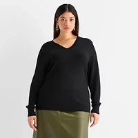 Worthington Plus Womens V Neck Long Sleeve Pullover Sweater