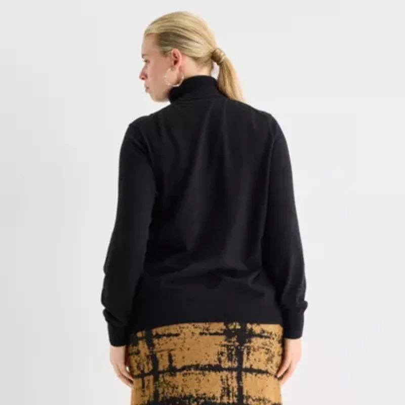 Worthington Plus Womens Turtleneck Long Sleeve Pullover Sweater