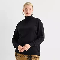 Worthington Plus Womens Turtleneck Long Sleeve Pullover Sweater