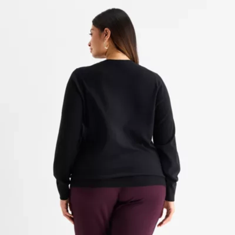 Worthington Plus Womens Crew Neck Long Sleeve Pullover Sweater