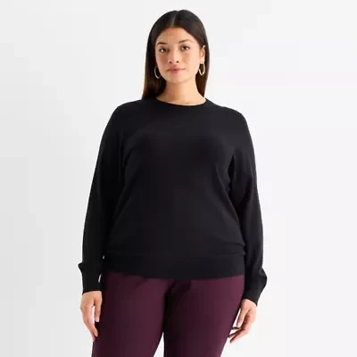 Worthington Plus Womens Crew Neck Long Sleeve Pullover Sweater