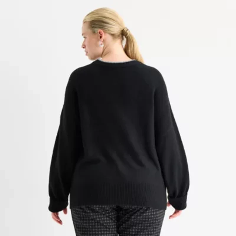 Worthington Plus Womens Crew Neck Long Sleeve Pullover Sweater