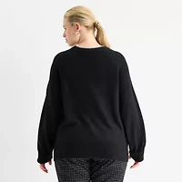 Worthington Plus Womens Crew Neck Long Sleeve Pullover Sweater