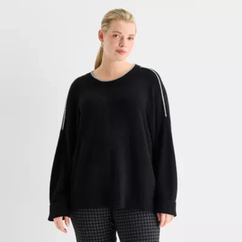 Worthington Plus Womens Crew Neck Long Sleeve Pullover Sweater