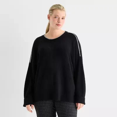 Worthington Plus Womens Crew Neck Long Sleeve Pullover Sweater