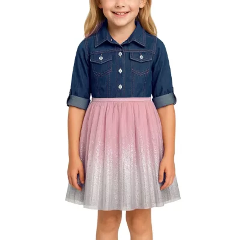Lilt Toddler Girls Elbow Sleeve Roll Tab Tutu Dress