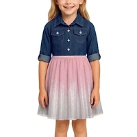 Lilt Toddler Girls Elbow Sleeve Roll Tab Tutu Dress