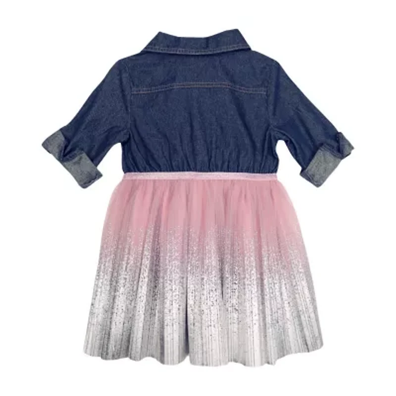 Lilt Toddler Girls Elbow Sleeve Roll Tab Tutu Dress