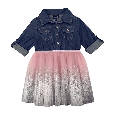 Lilt Toddler Girls Elbow Sleeve Roll Tab Tutu Dress
