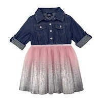 Lilt Toddler Girls Elbow Sleeve Roll Tab Tutu Dress