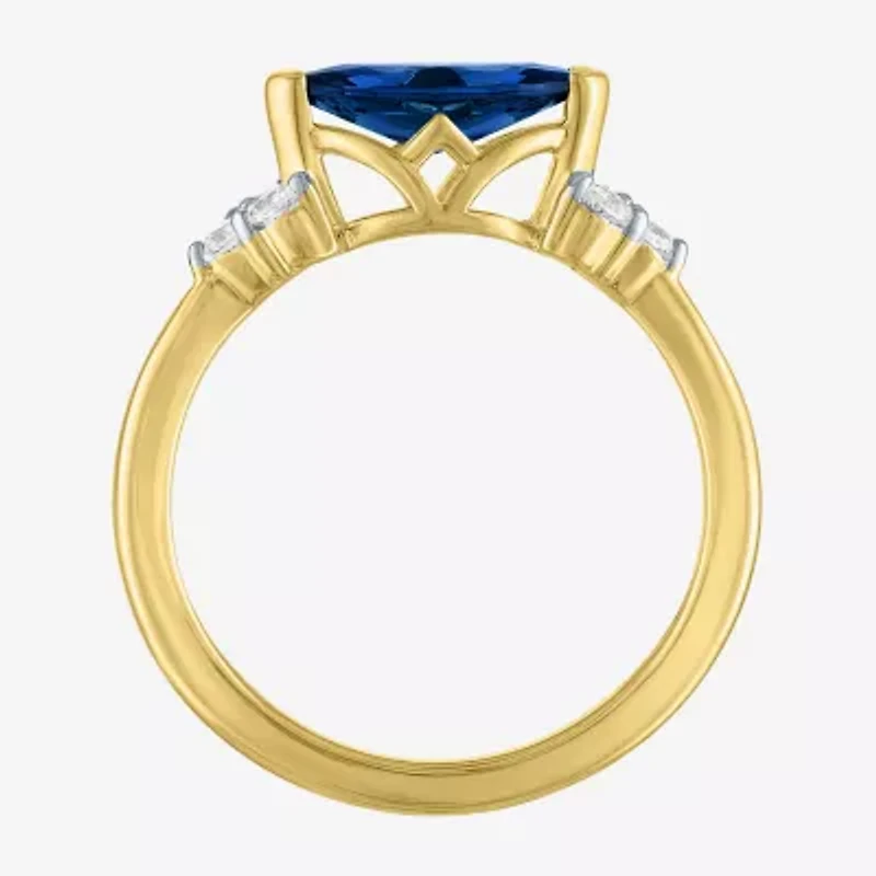 Womens Lab Created Blue Sapphire 14K Gold Over Silver Marquise Cocktail Ring