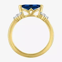 Womens Lab Created Blue Sapphire 14K Gold Over Silver Marquise Cocktail Ring