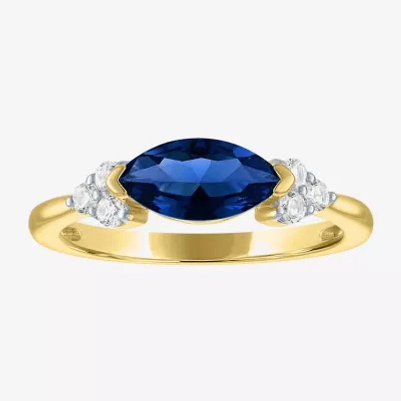 Womens Lab Created Blue Sapphire 14K Gold Over Silver Marquise Cocktail Ring
