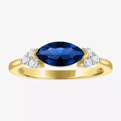 Womens Lab Created Blue Sapphire 14K Gold Over Silver Marquise Cocktail Ring