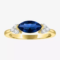 Womens Lab Created Blue Sapphire 14K Gold Over Silver Marquise Cocktail Ring