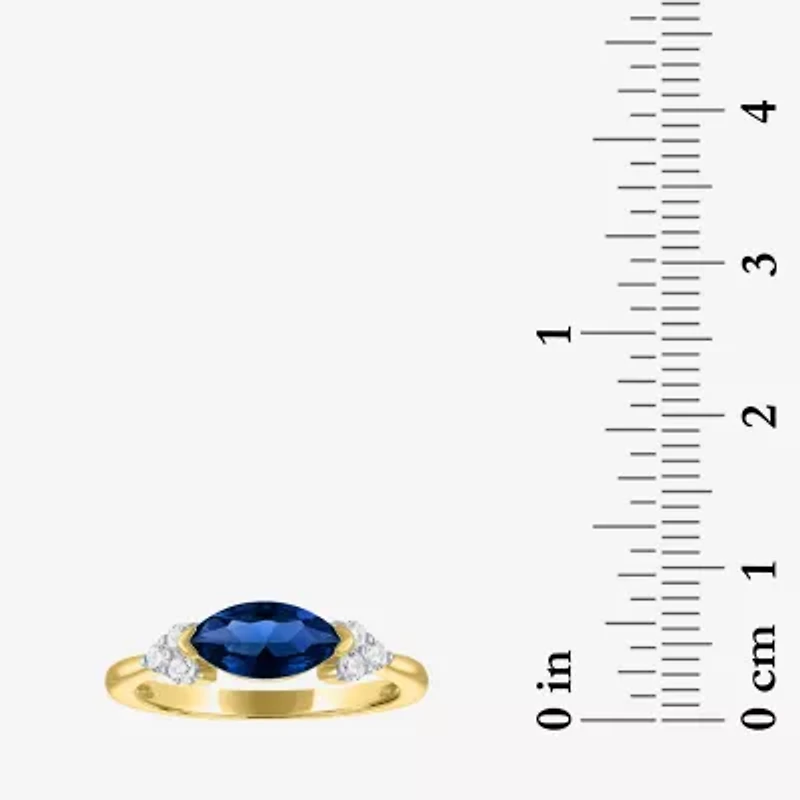 Womens Lab Created Blue Sapphire 14K Gold Over Silver Marquise Cocktail Ring