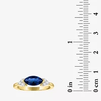 Womens Lab Created Blue Sapphire 14K Gold Over Silver Marquise Cocktail Ring