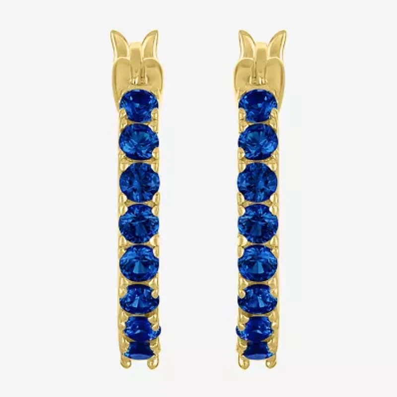 Womens Lab Created Sapphire 14K Gold Over Silver 16mm Hoop Earrings