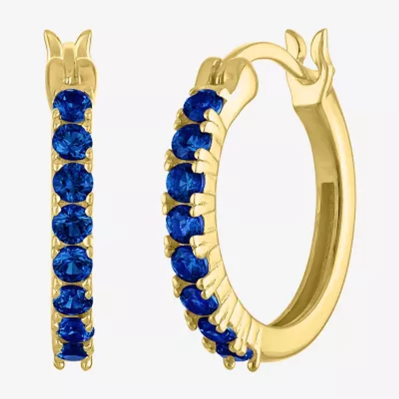 Womens Lab Created Sapphire 14K Gold Over Silver 16mm Hoop Earrings