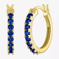Womens Lab Created Sapphire 14K Gold Over Silver 16mm Hoop Earrings